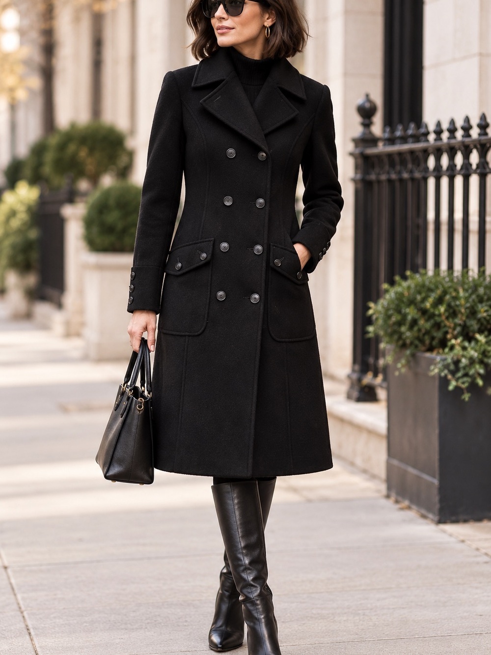 🖤MAKE OFFER🖤 Free People Black Double-Breasted Wool Pea Coat Military Sz 8